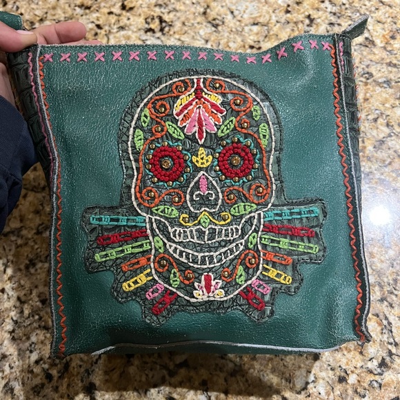 Delila Embroidered Green Skeleton Crossbody Leather Bag - Picture 4 of 11